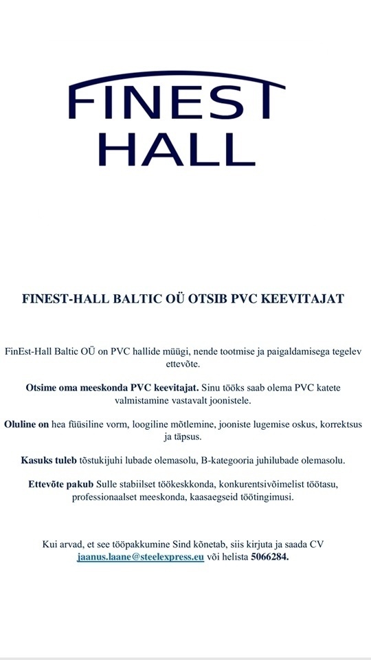 FinEst-Hall Baltic OÜ PVC Keevitaja