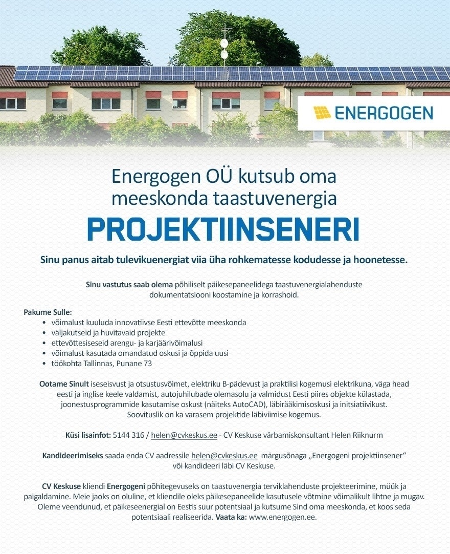 CV KESKUS OÜ Projektiinsener (Energogen OÜ)