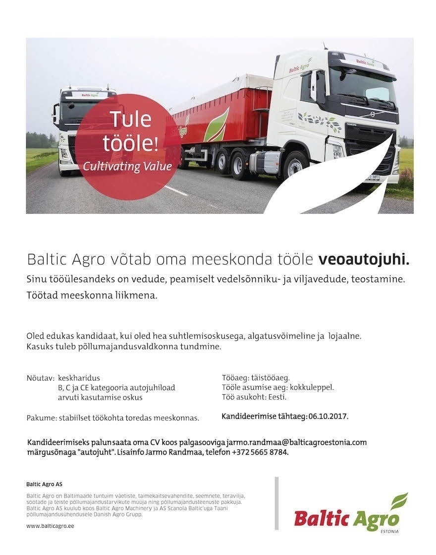 Baltic Agro AS Veoautojuht
