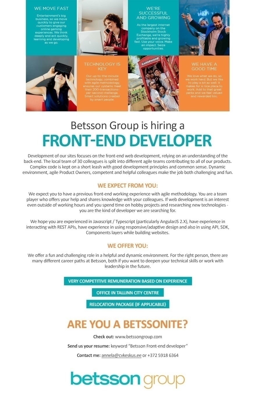 CV KESKUS OÜ Front-End Developer, we are looking for you!