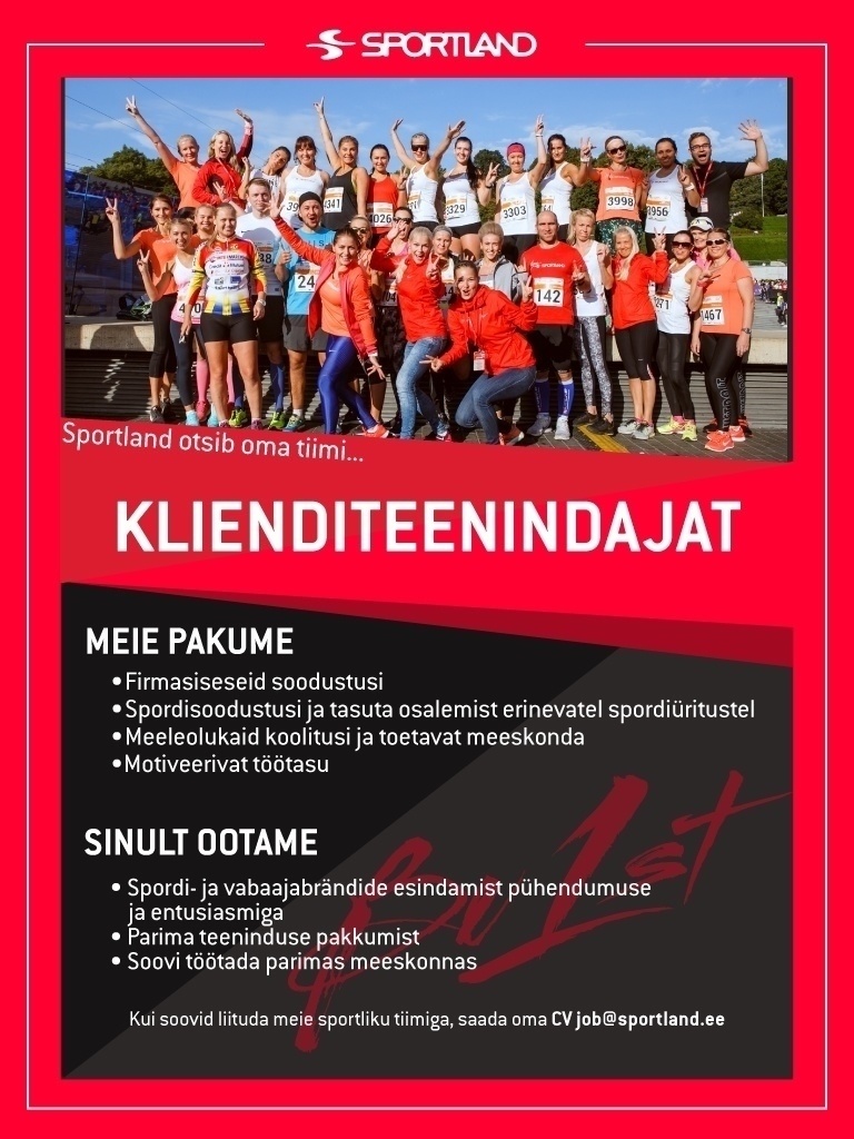 Sportland Eesti AS Sportland Lõunakeskus klienditeenindaja