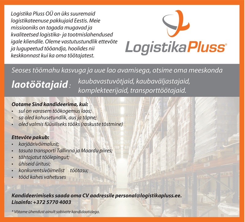 Logistika Pluss OÜ Transporttööline, väljastaja