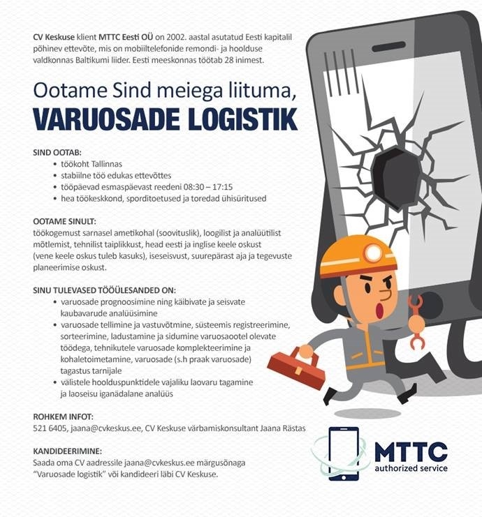 CV KESKUS OÜ MTTC Eesti pakub tööd varuosade logistikule