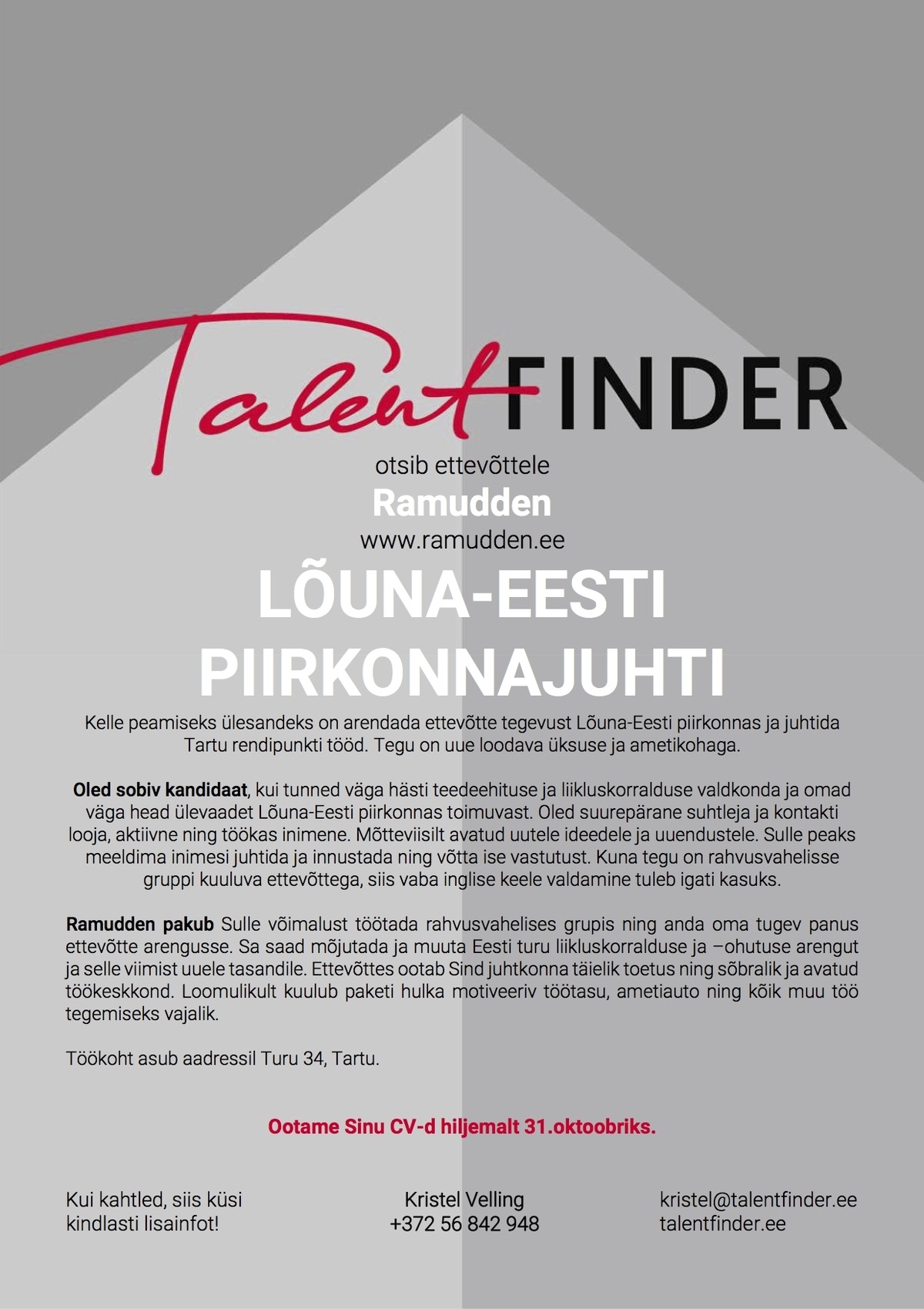TalentFinder OÜ Lõuna-Eesti piirkonnajuht
