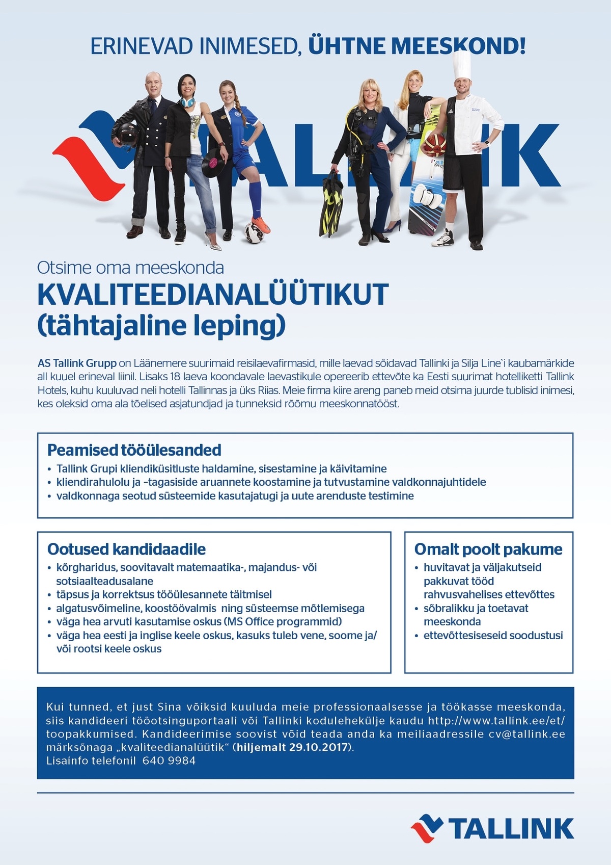 Tallink Grupp AS Kvaliteedianalüütik (tähtajaline leping)