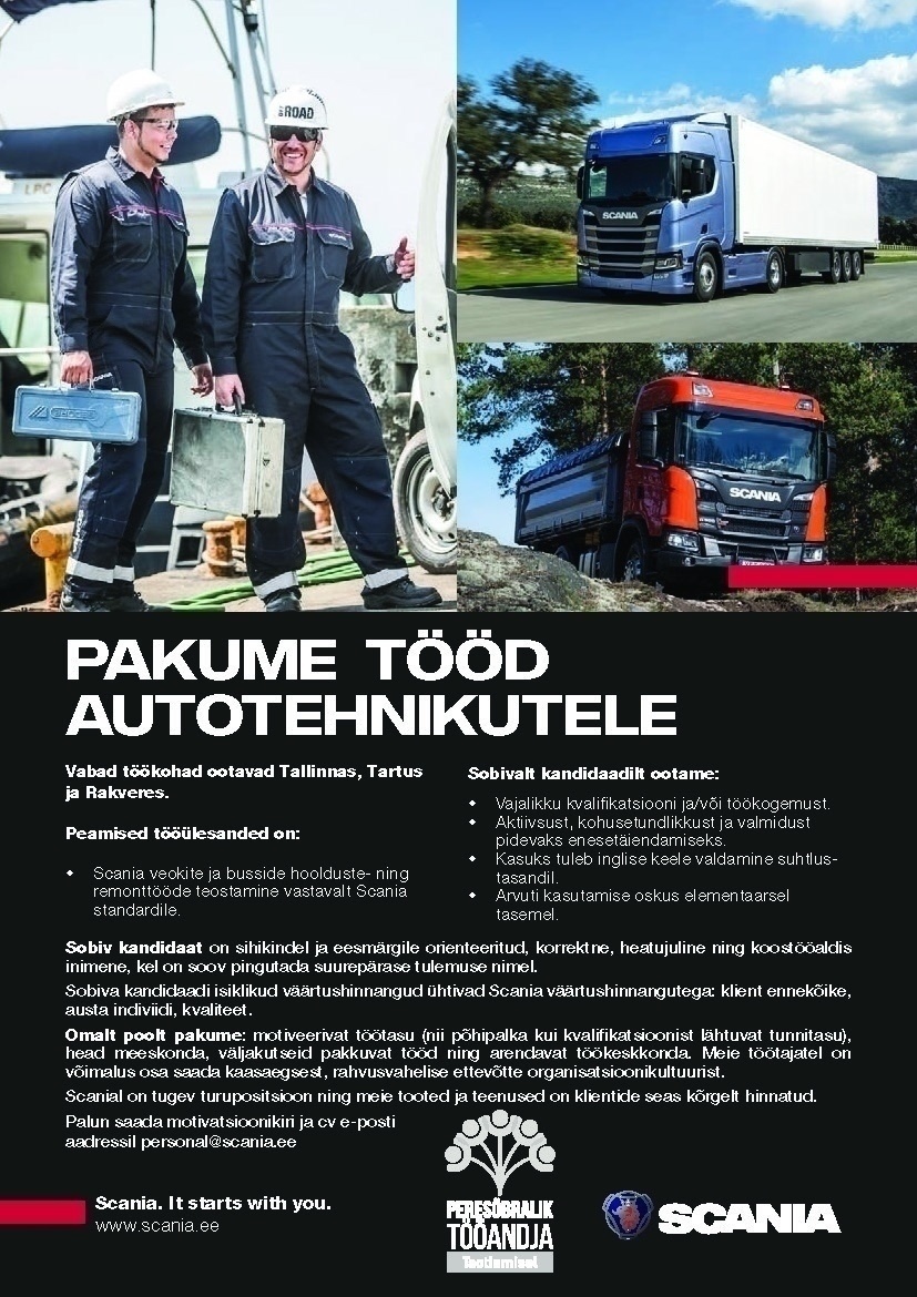 Scania Eesti AS Autotehnik, autoelektrik