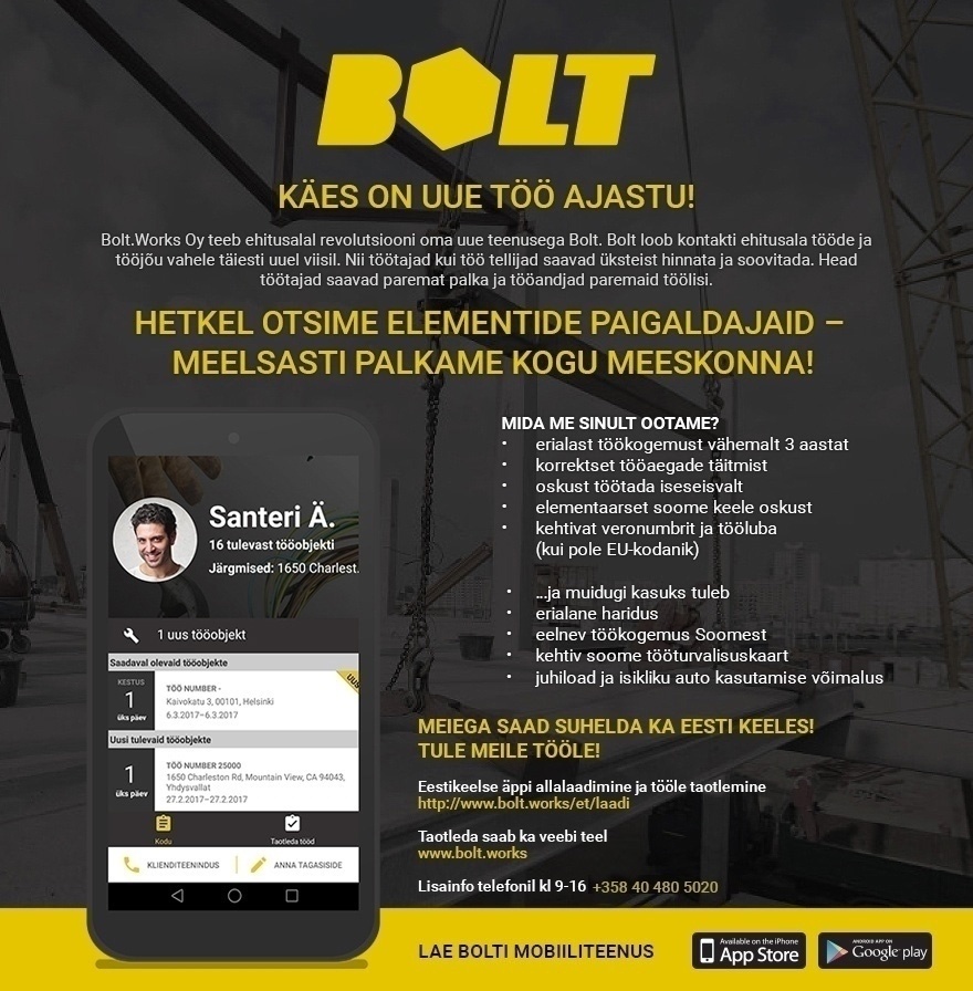 Bolt.Works Oy BETOONELEMENTIDE PAIGALDAJA