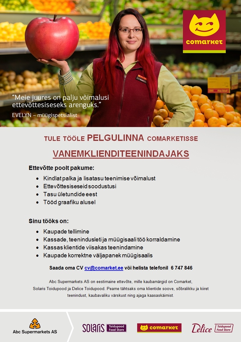Abc Supermarkets AS VANEMKLIENDITEENINDAJA Pelgulinna Comarketisse