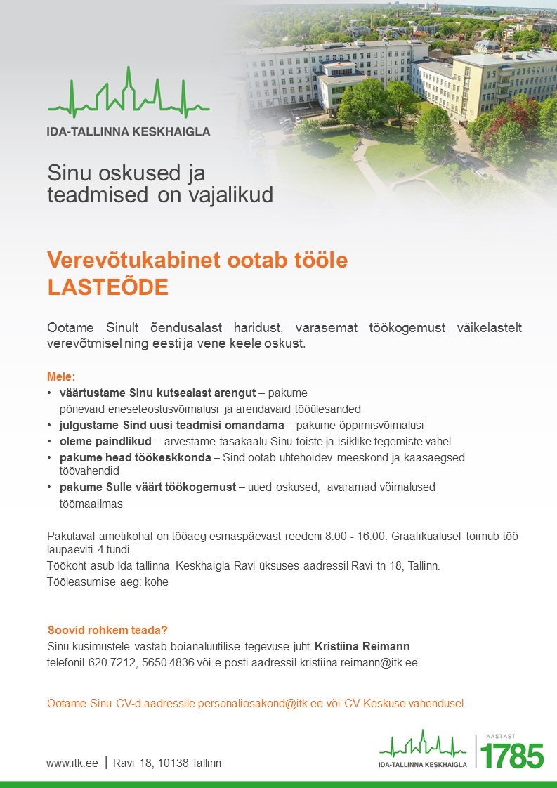 Ida-Tallinna Keskhaigla AS Lasteõde verevõtukabinetti