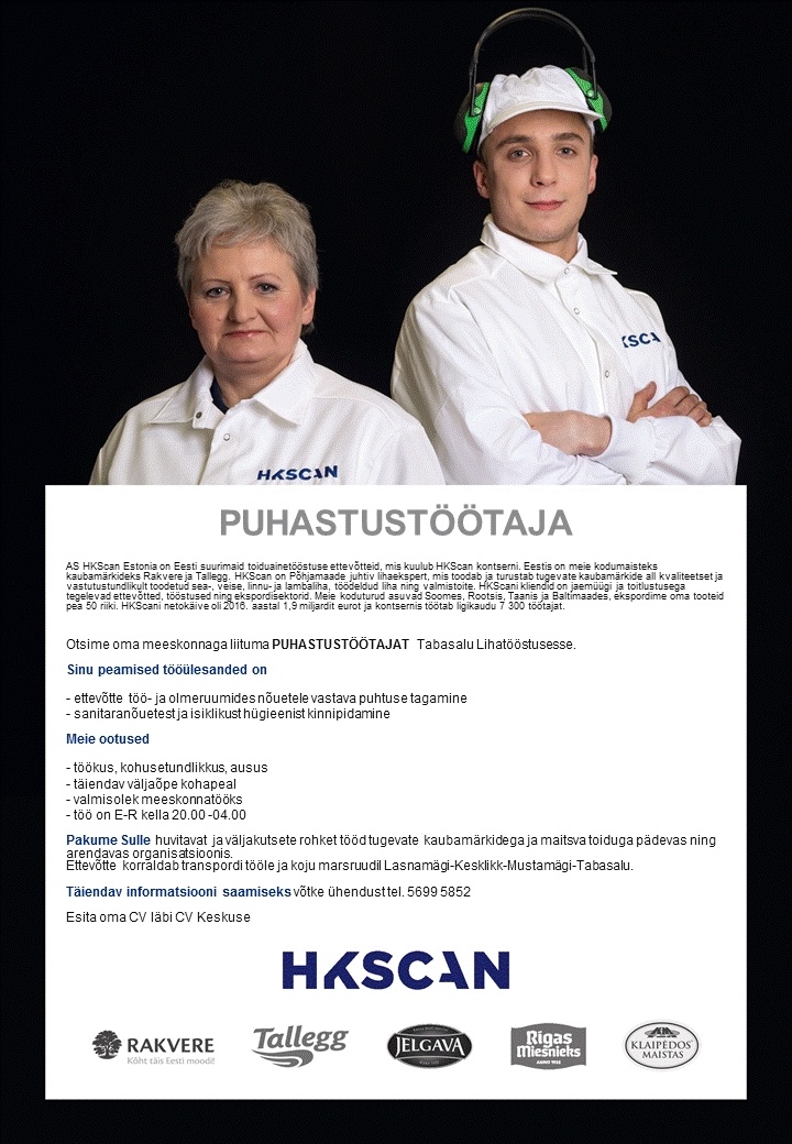 HKScan Estonia AS Puhastustöötaja