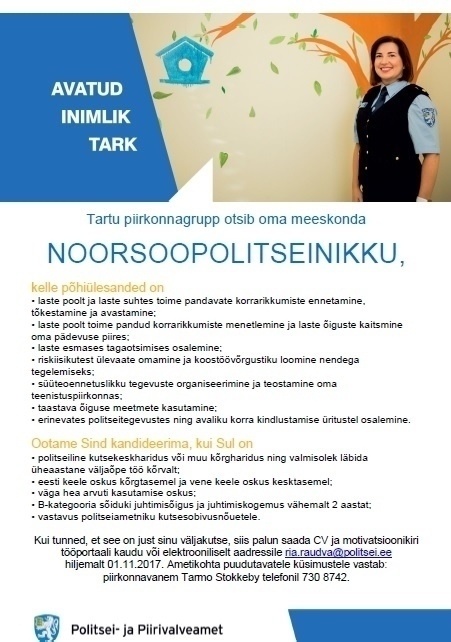 Politsei- ja Piirivalveamet Tartu noorsoopolitseinik