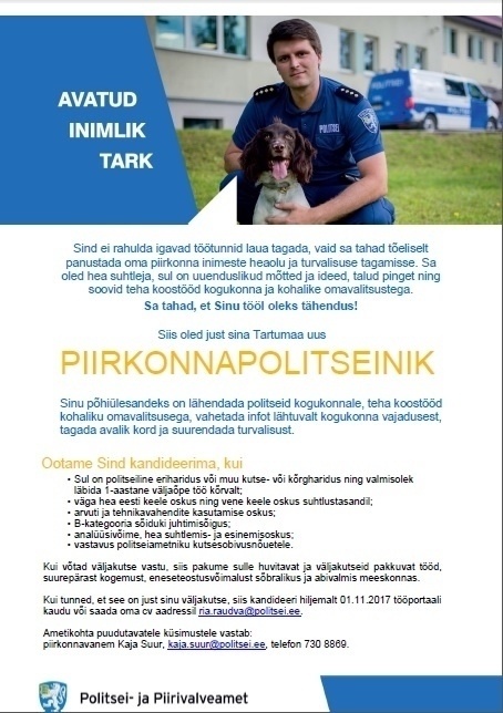 Politsei- ja Piirivalveamet Tartumaa piirkonnapolitseinik