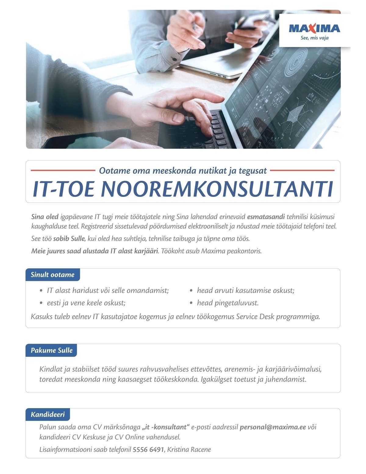 Maxima Eesti OÜ IT-toe nooremkonsultant