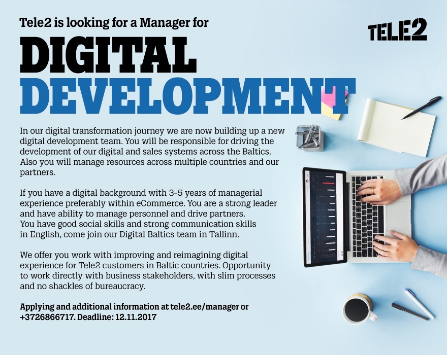 Tele2 Eesti AS Manager for Digital Development