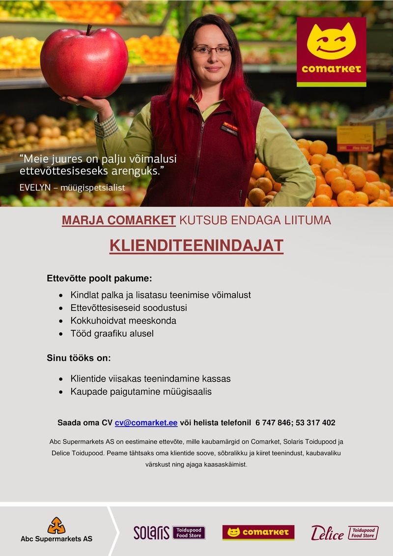 Abc Supermarkets AS KLIENDITEENINDAJA Marja Comarketisse