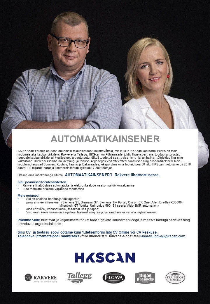 HKScan Estonia AS Automaatikainsener
