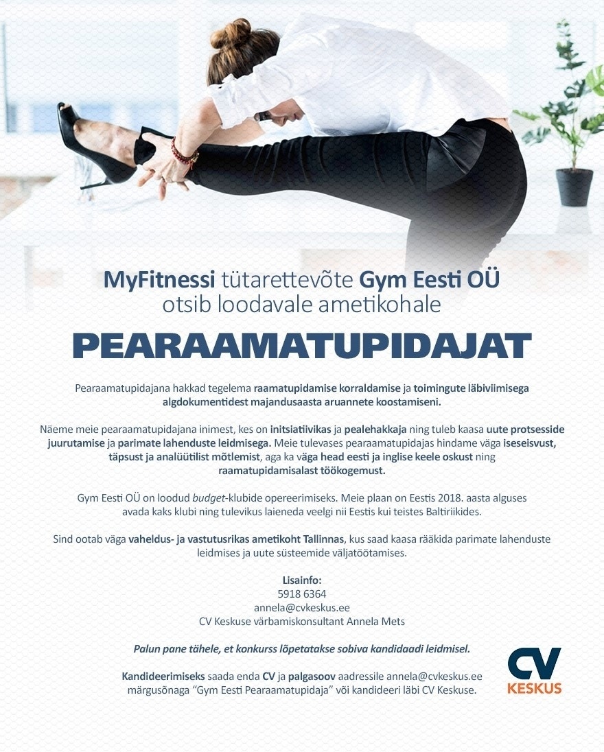 CV KESKUS OÜ Pearaamatupidaja (Gym Eesti OÜ)