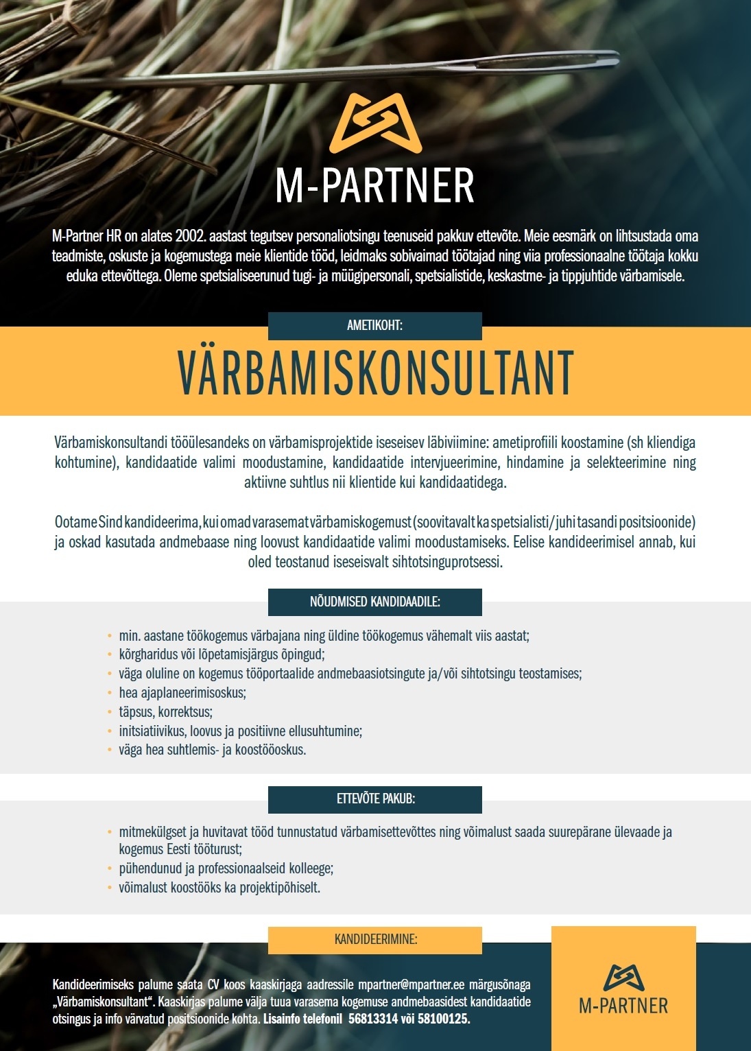 M-Partner HR OÜ Värbamiskonsultant