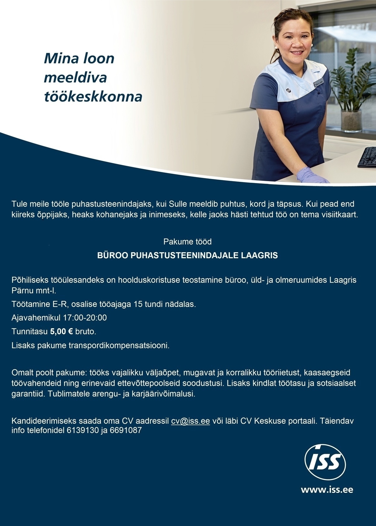 ISS Eesti AS Büroo puhastusteenindaja Laagris tunnitasu 5.00 eurot