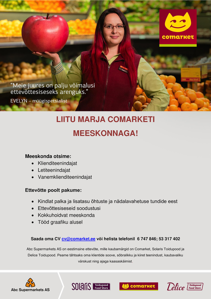 Abc Supermarkets AS KLIENDITEENINDAJA Marja Comarketisse