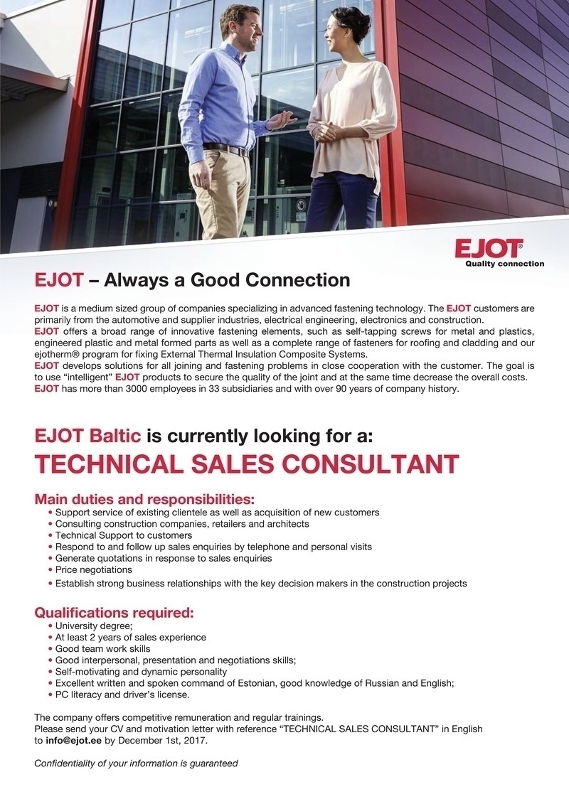 EJOT Baltic UAB TECHNICAL SALES CONSULTANT
