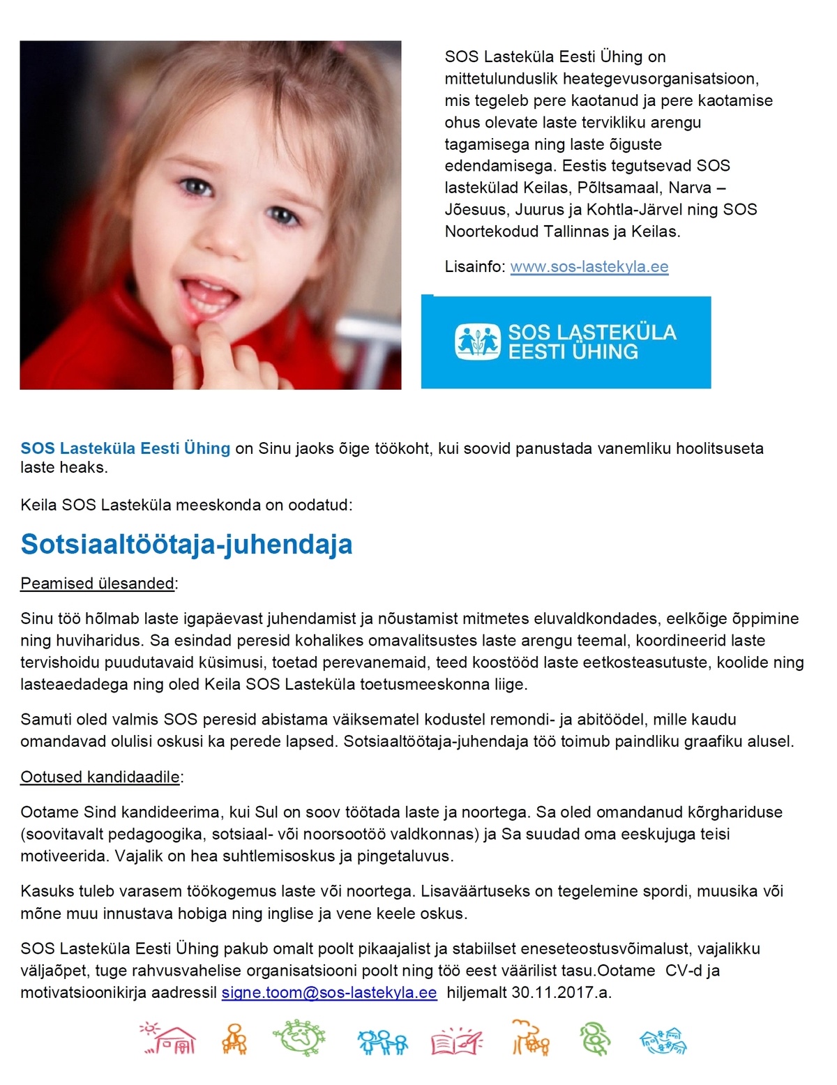 SOS Lasteküla Eesti Ühing Sotsiaaltöötaja-Juhendaja