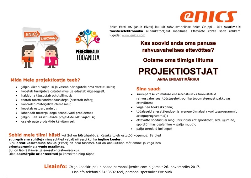 Enics Eesti AS Projektiostja (elektroonikatööstus)
