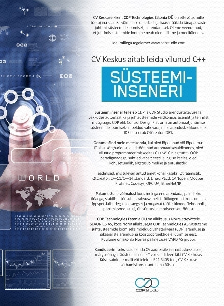 CV KESKUS OÜ C++ süsteemiinsener (CDP Technologies Estonia OÜ)