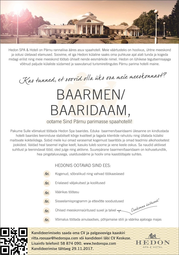 Supeluse Hotell OÜ Hedon SPA & HOTEL Baarman/baaridaam