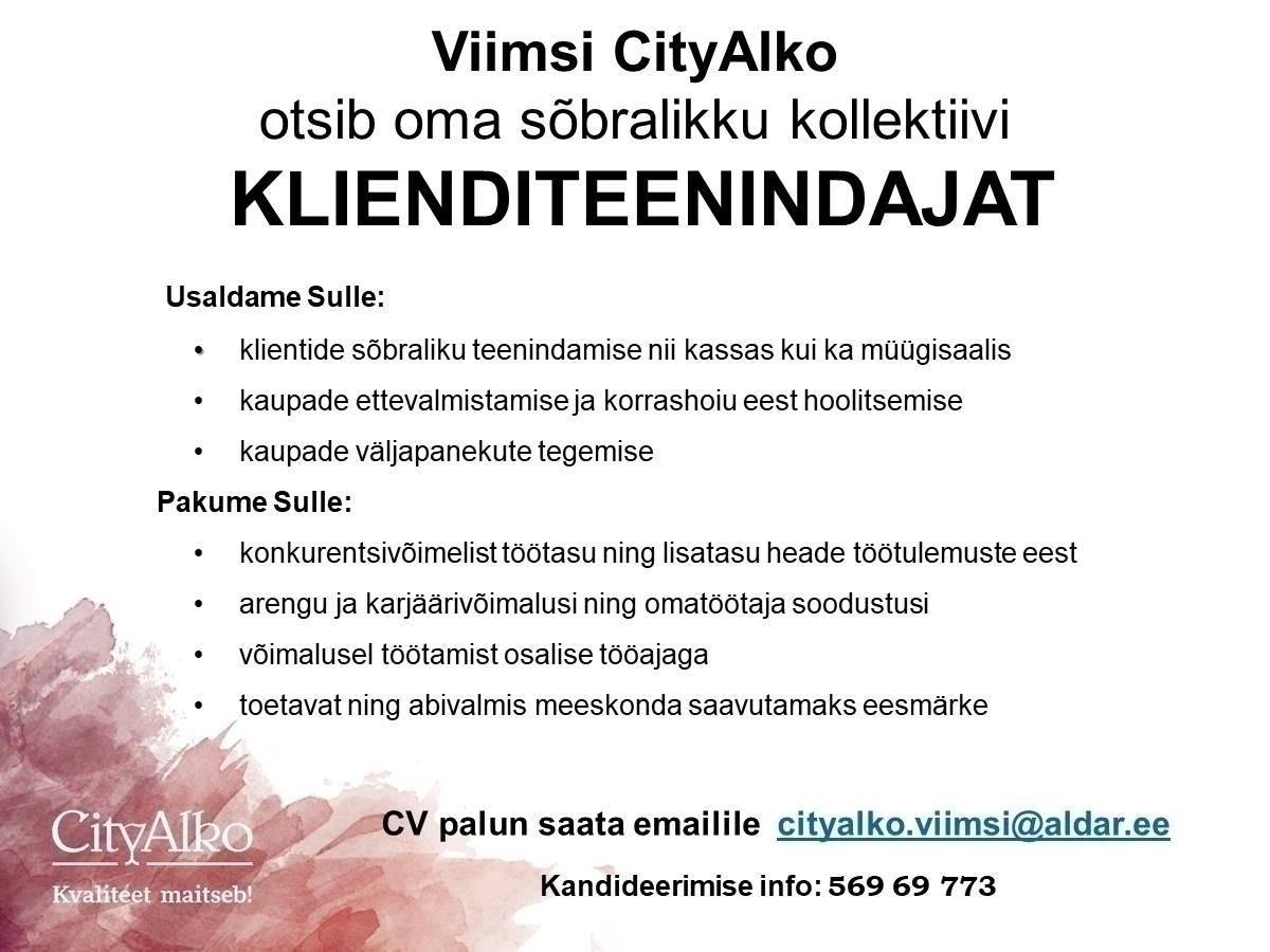 Aldar Eesti OÜ Klienditeenindaja Viimsi  CityAlkos