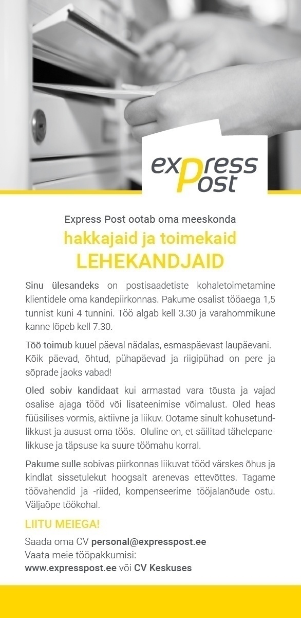 Express Post AS JALGSI LEHEKANDJA NÕMMEL, PÄÄSKÜLAS ja ÕISMÄEL