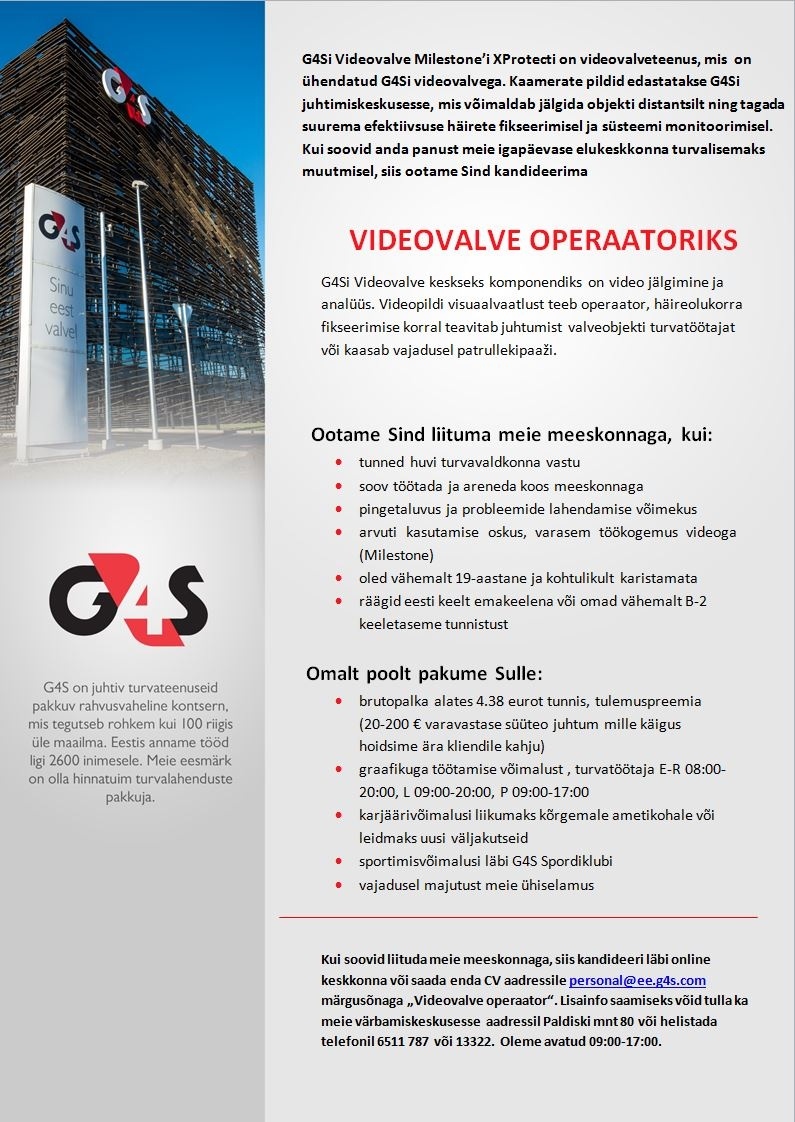 AS G4S Eesti Videovalve operaator