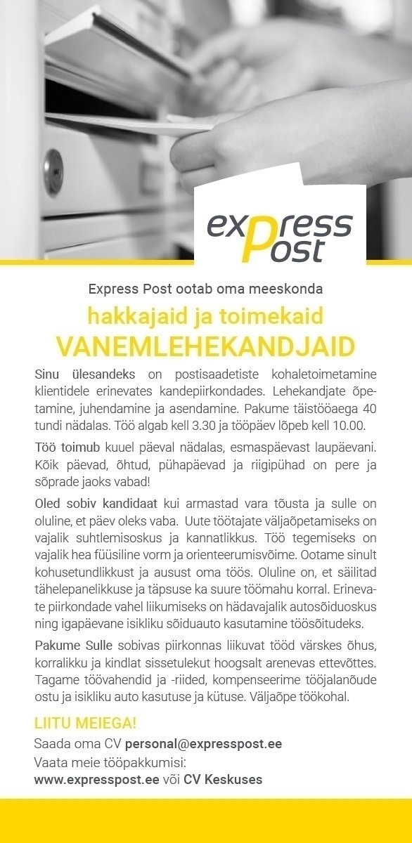 Express Post AS Vanemlehekandja NÕMME, HAABERSTI ja LÄÄNE-HARJUMAA piirkondades