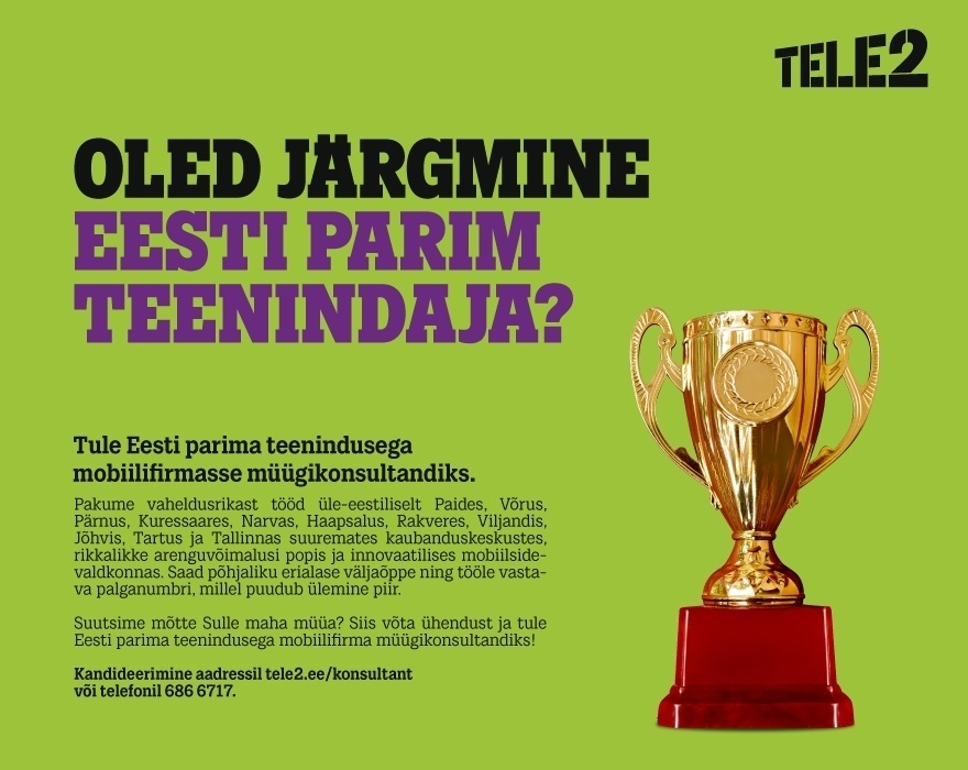 Tele2 Eesti AS Müügikonsultant Viljandis (osaline koormus)