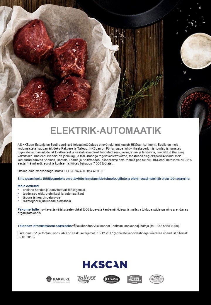 HKScan Estonia AS Elektrik-automaatik
