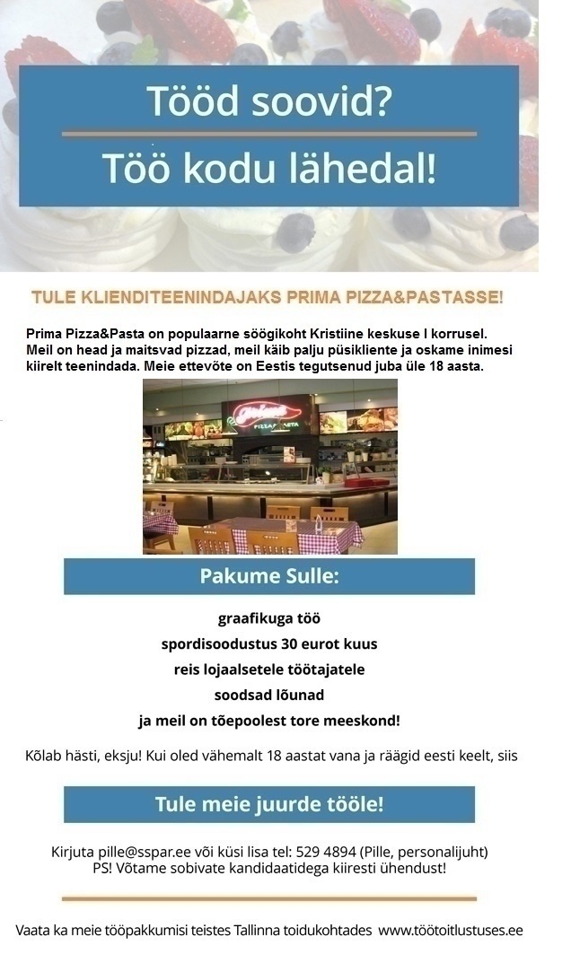Select Service Partner Eesti AS Klienditeenindaja pizzerias