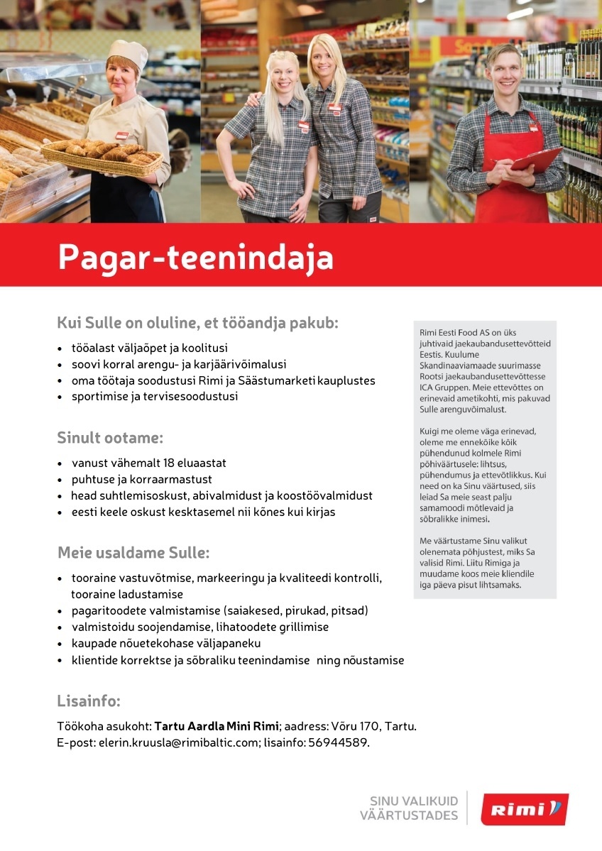 Rimi Eesti Food AS Pagar-teenindaja - Aardla Mini Rimi