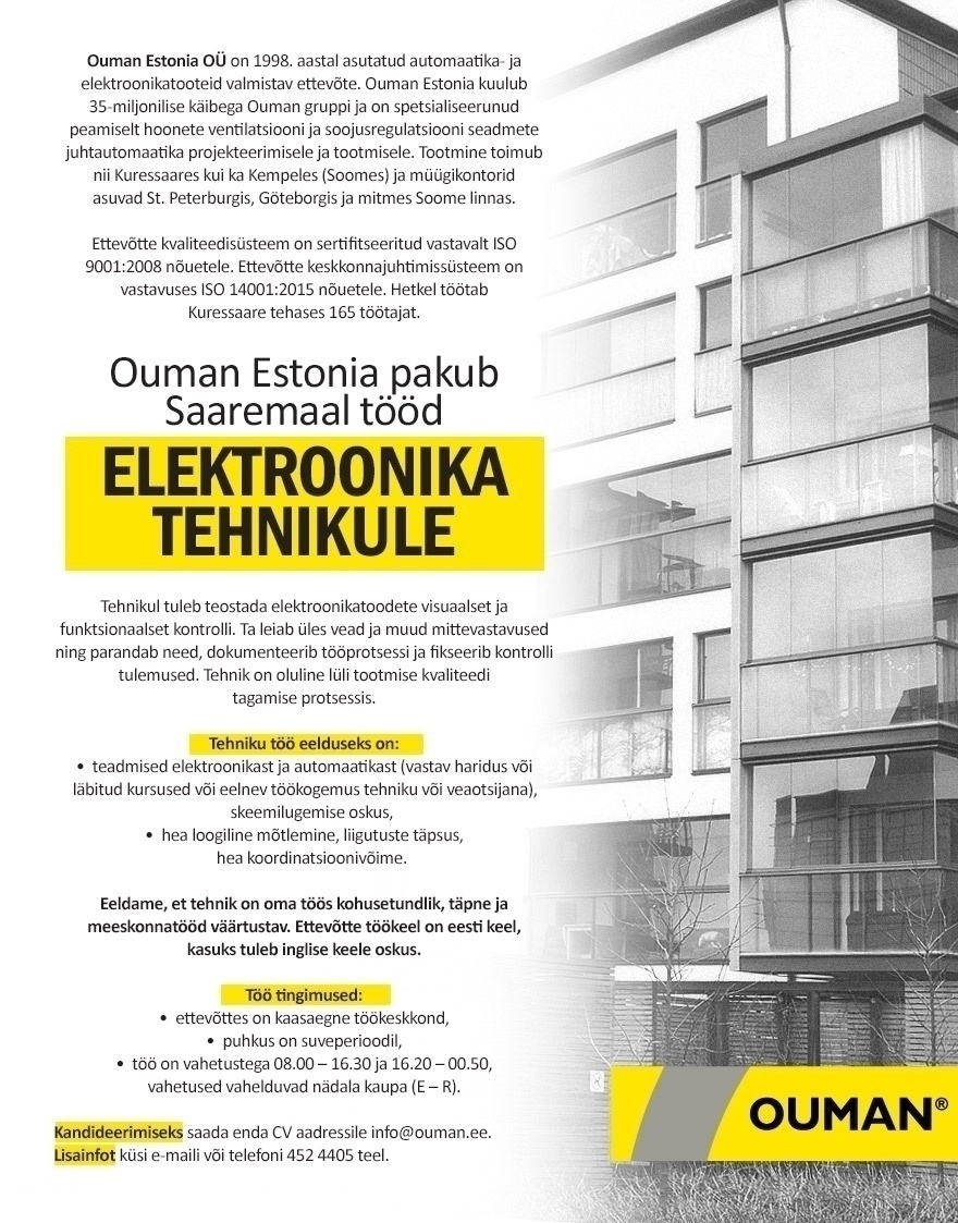 Ouman Estonia OÜ Elektroonika tehnik