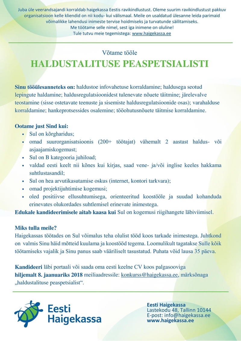 CVKeskus.ee klient HALDUSTALITUSE PEASPETSIALIST