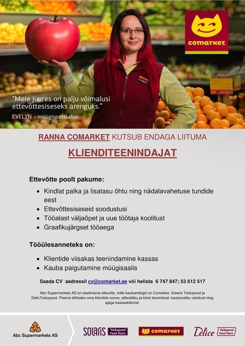 Abc Supermarkets AS KLIENDITEENINDAJA Ranna Comarketisse