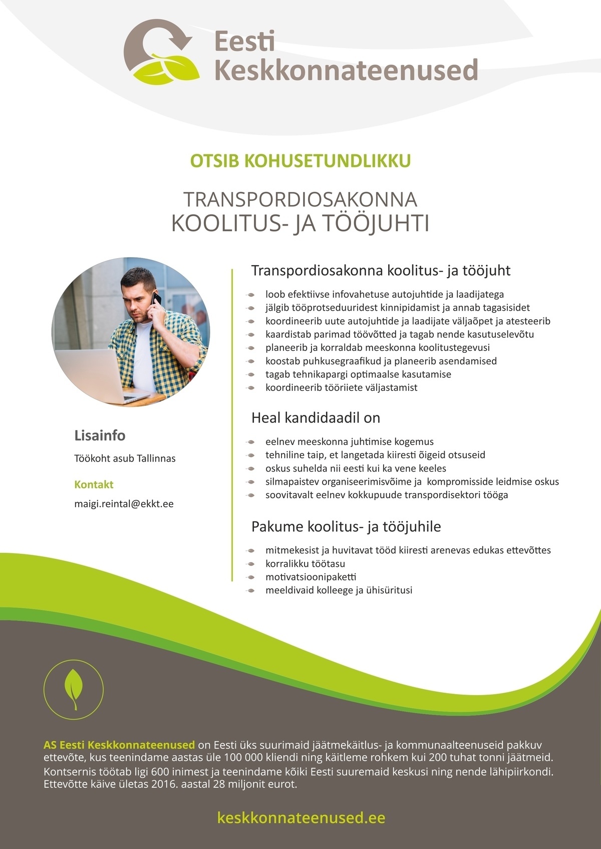 Eesti Keskkonnateenused AS Transpordiosakonna koolitus-ja tööjuht