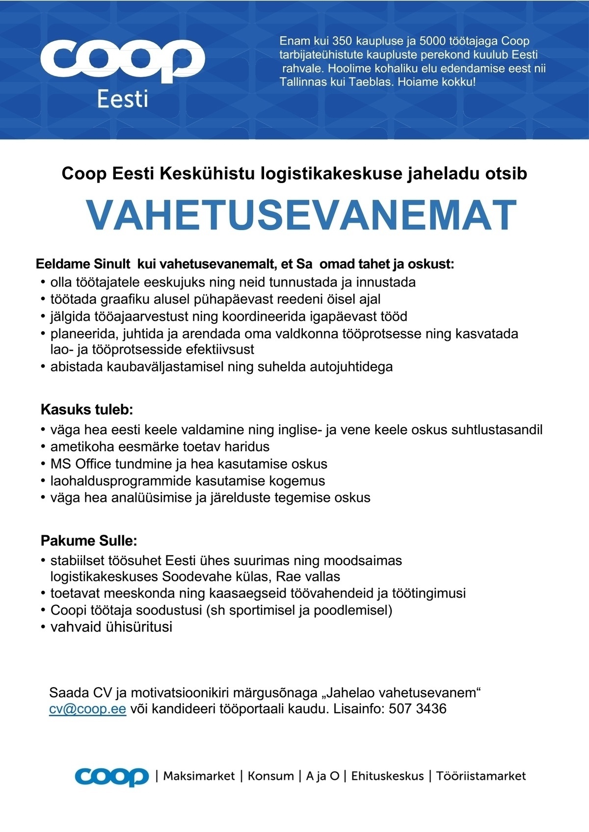 Coop Eesti Keskühistu Vahetusevanem (jaheladu)