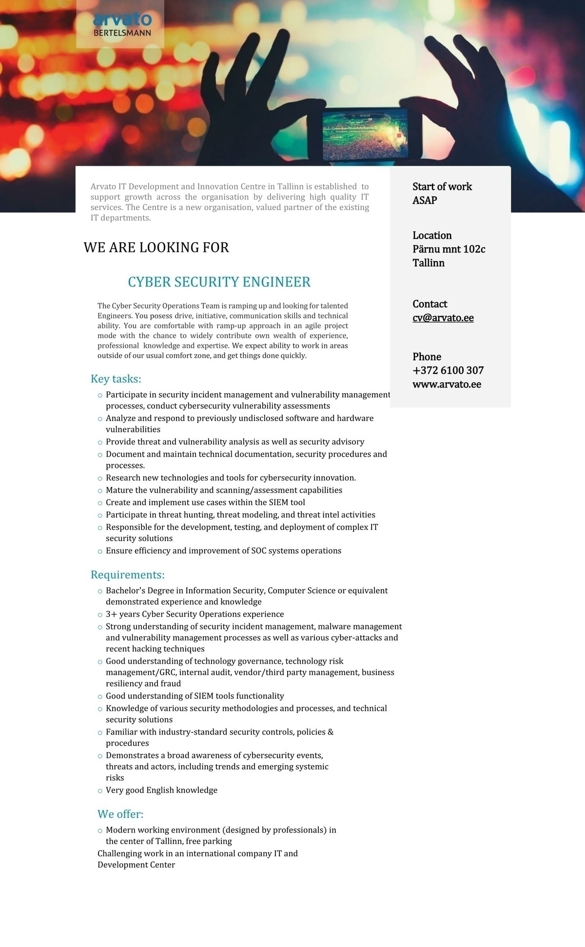 Arvato Services Estonia OÜ Cyber Security Engineer