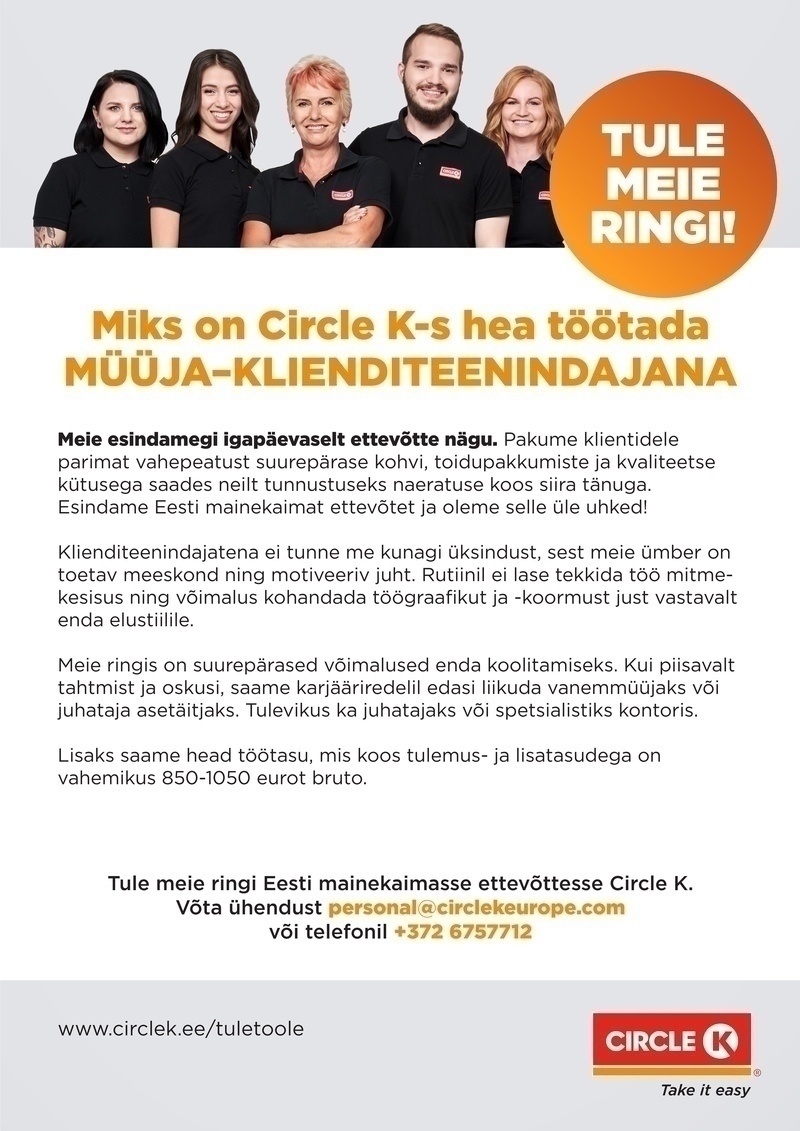 Circle K Eesti AS Müüja-klienditeenindaja Balti jaama kohvipoodi