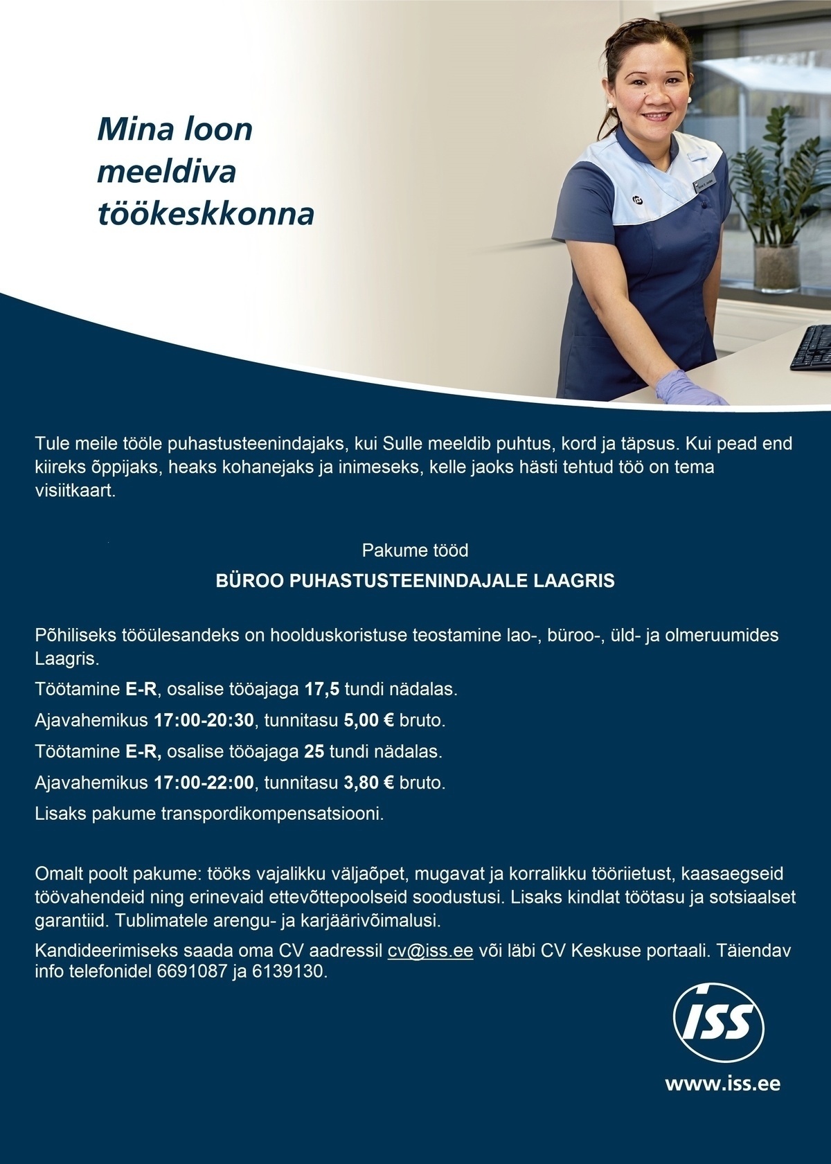 ISS Eesti AS Büroo puhastusteenindaja Laagris tunnitasuga kuni 5,00 eurot