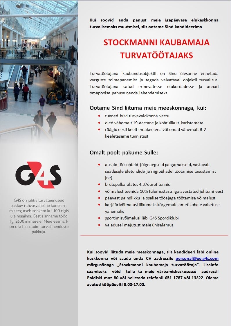 AS G4S Eesti Stockmanni kaubamaja turvatöötaja