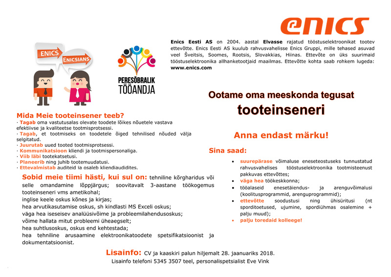 Enics Eesti AS Tooteinsener