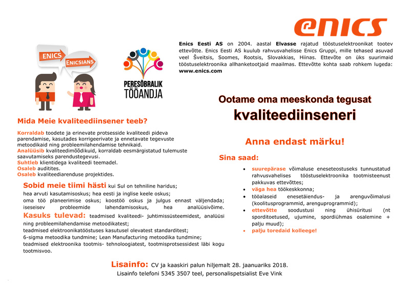Enics Eesti AS Kvaliteediinsener