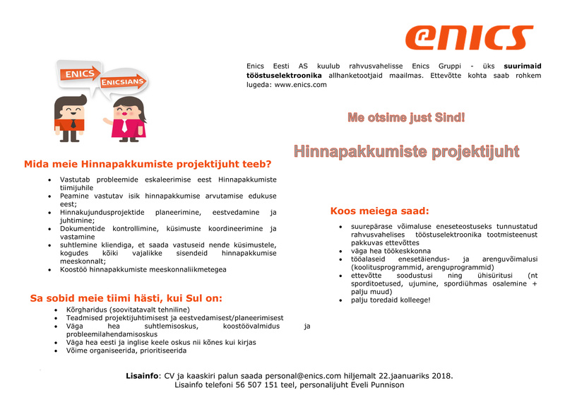 Enics Eesti AS Hinnapakkumiste projektijuht