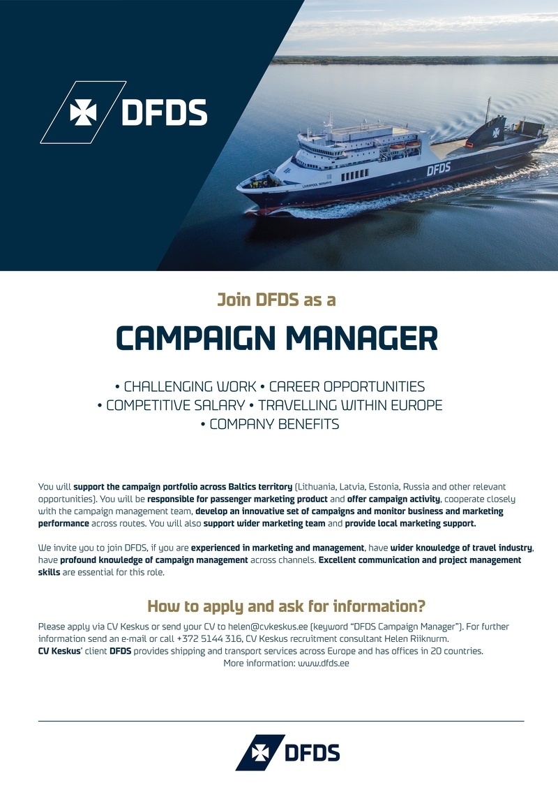 CV KESKUS OÜ DFDS is looking for a campaign manager!